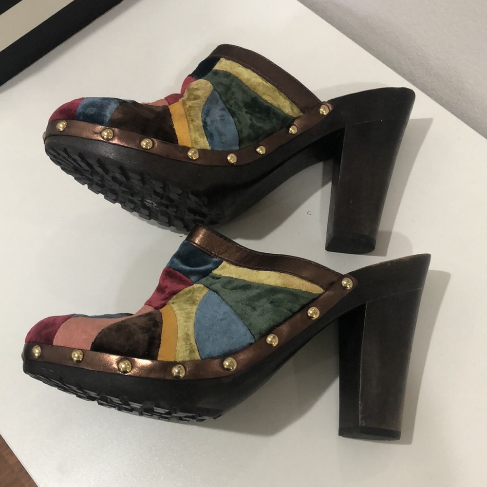 Awesome Coach Patchwork Velvet and Wood Clogs (9.5/10) - Picture 4 of 4